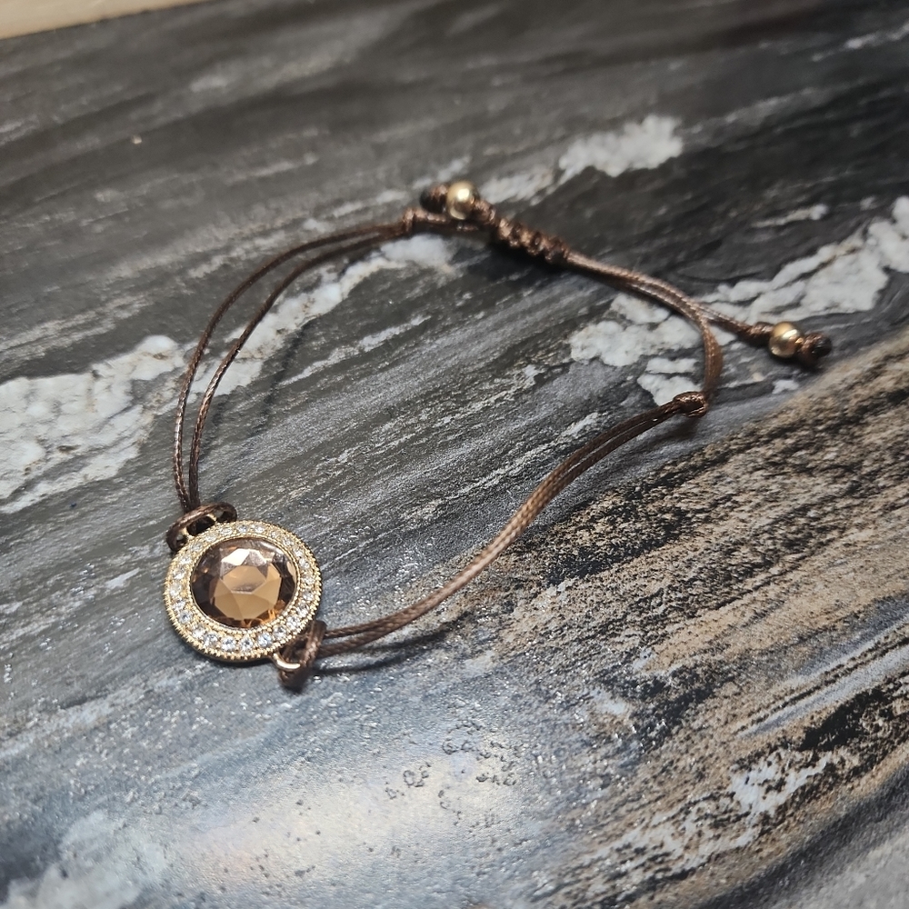 AVON Energy String Bracelet Faux Stones on Adjustable Cord One Size Smokey Topaz